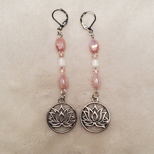 Pink and Silver Lotus Earrings | Mamabug ReCreations - Artisan Jewelry