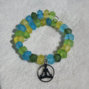 Silver Yogi and Recycled Glass Bracelet (MW) | Mamabug ReCreations - Artisan Jewelry
