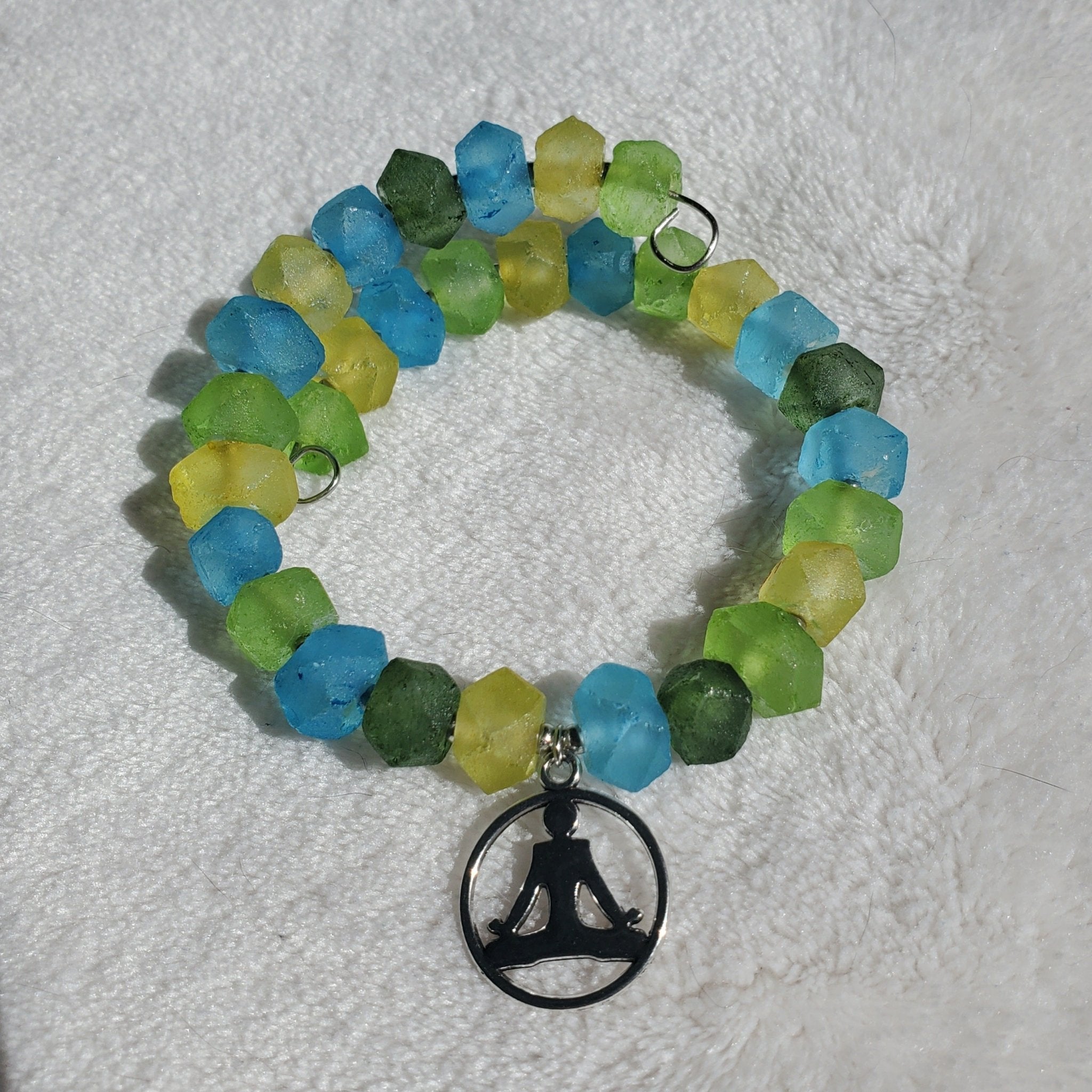 Silver Yogi and Recycled Glass Bracelet (MW) | Mamabug ReCreations - Artisan Jewelry