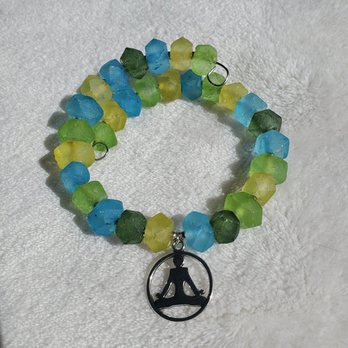 Silver Yogi and Recycled Glass Bracelet (MW) | Mamabug ReCreations - Artisan Jewelry