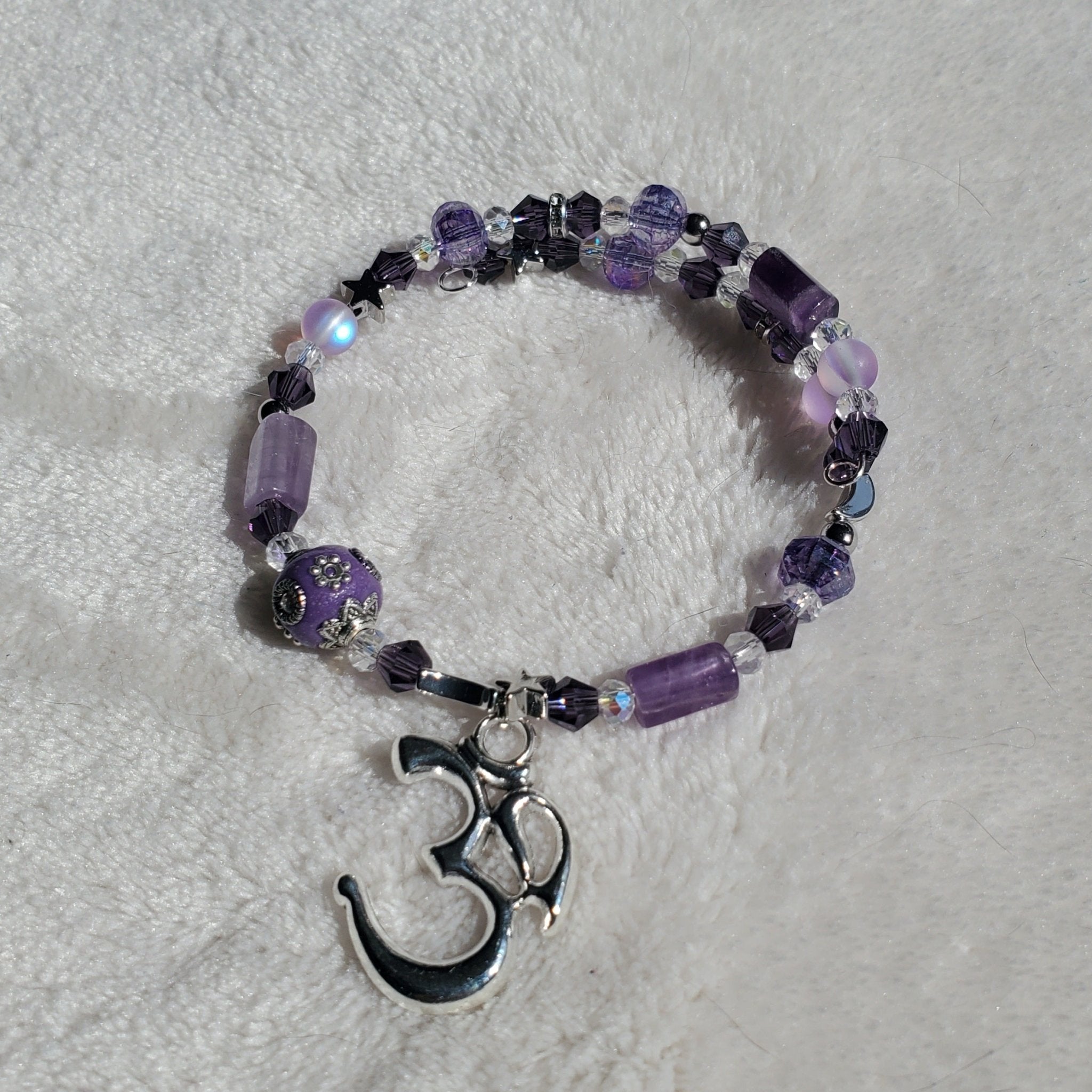 Silver Om with Purple Beads Bracelet (MW) | Mamabug ReCreations - Artisan Jewelry