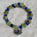 Silver Lotus and Yogi with "Earth" Glass Beads Bracelet (MW) | Mamabug ReCreations - Artisan Jewelry