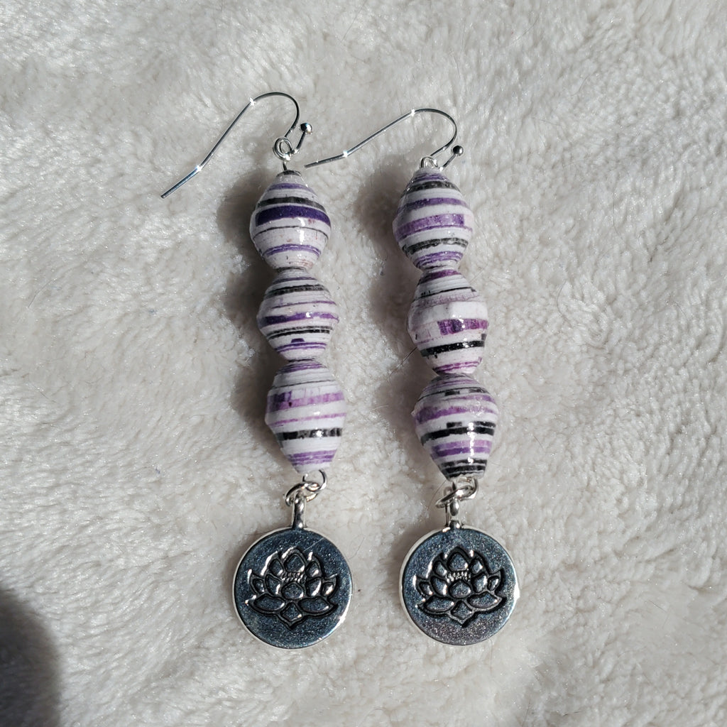 White and Purple Lotus Earrings