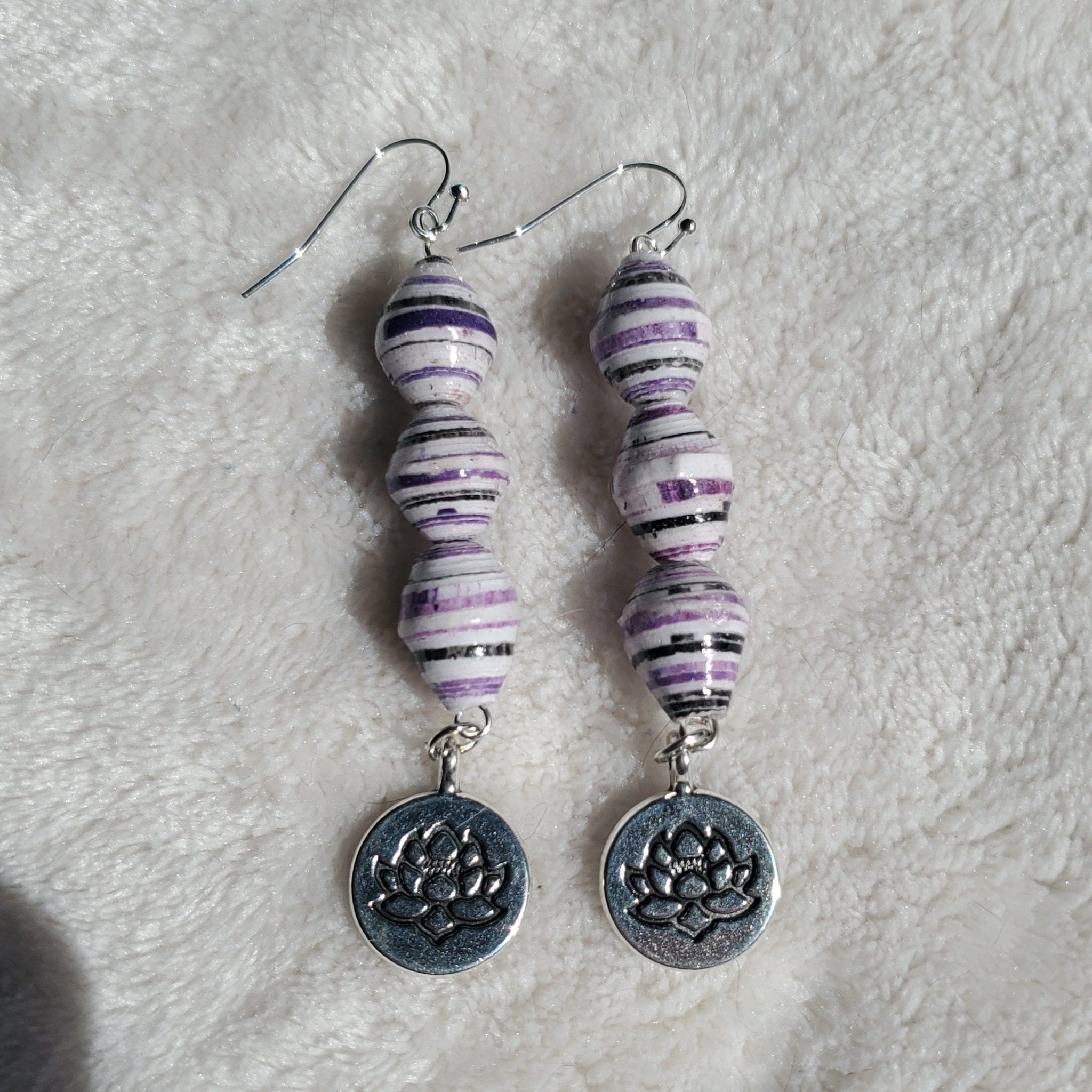 White and Purple Lotus Earrings | Mamabug ReCreations - Artisan Jewelry