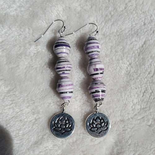 White and Purple Lotus Earrings | Mamabug ReCreations - Artisan Jewelry