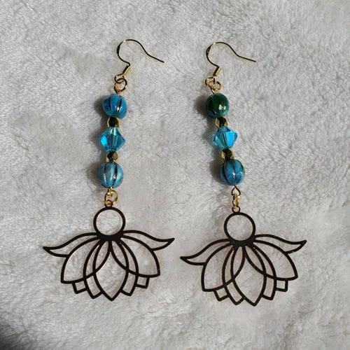 Blue Melon and Crystal Lotus Earrings | Mamabug ReCreations - Artisan Jewelry