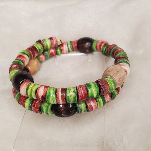 Green and Red Wooden Bead Bracelet (MW) | Mamabug ReCreations - Artisan Jewelry