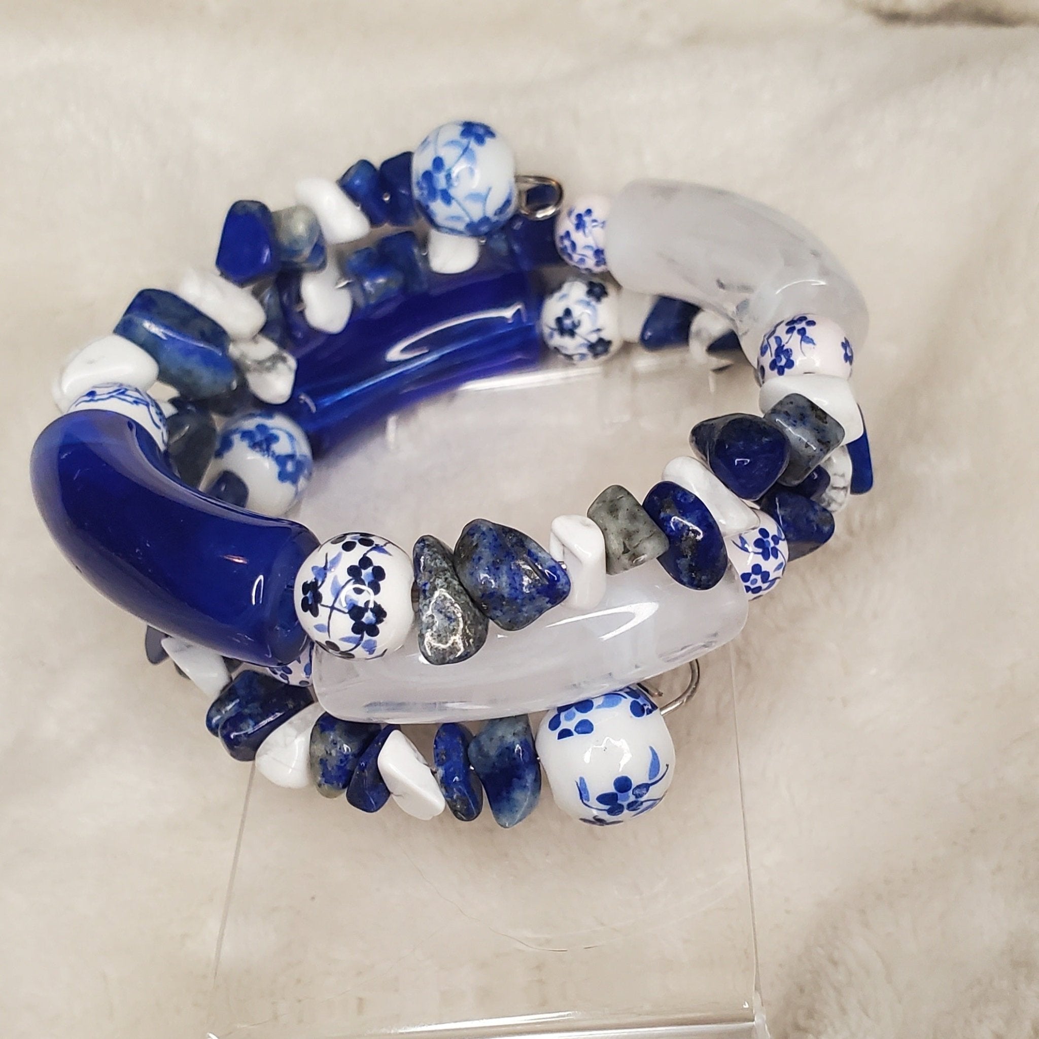 Blue and White Floral Bracelet (MW) | Mamabug ReCreations - Artisan Jewelry