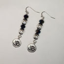 Silver Om Earrings with Crystals and Pearls | Mamabug ReCreations - Artisan Jewelry