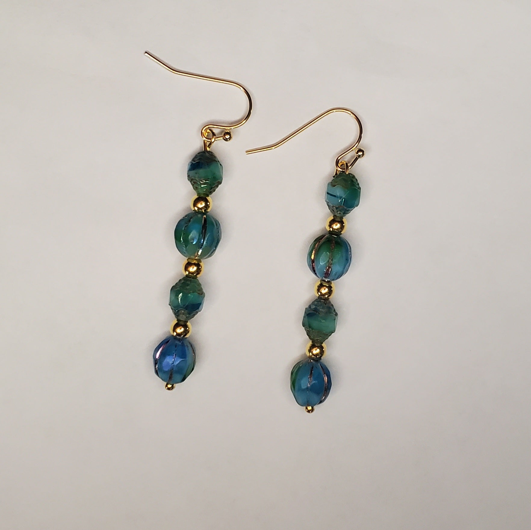 Blue Melon Earrings with Gold Accents | Mamabug ReCreations - Artisan Jewelry