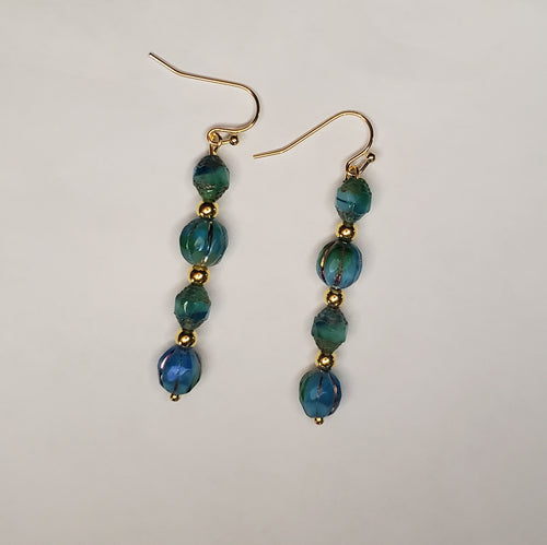 Blue Melon Earrings with Gold Accents | Mamabug ReCreations - Artisan Jewelry