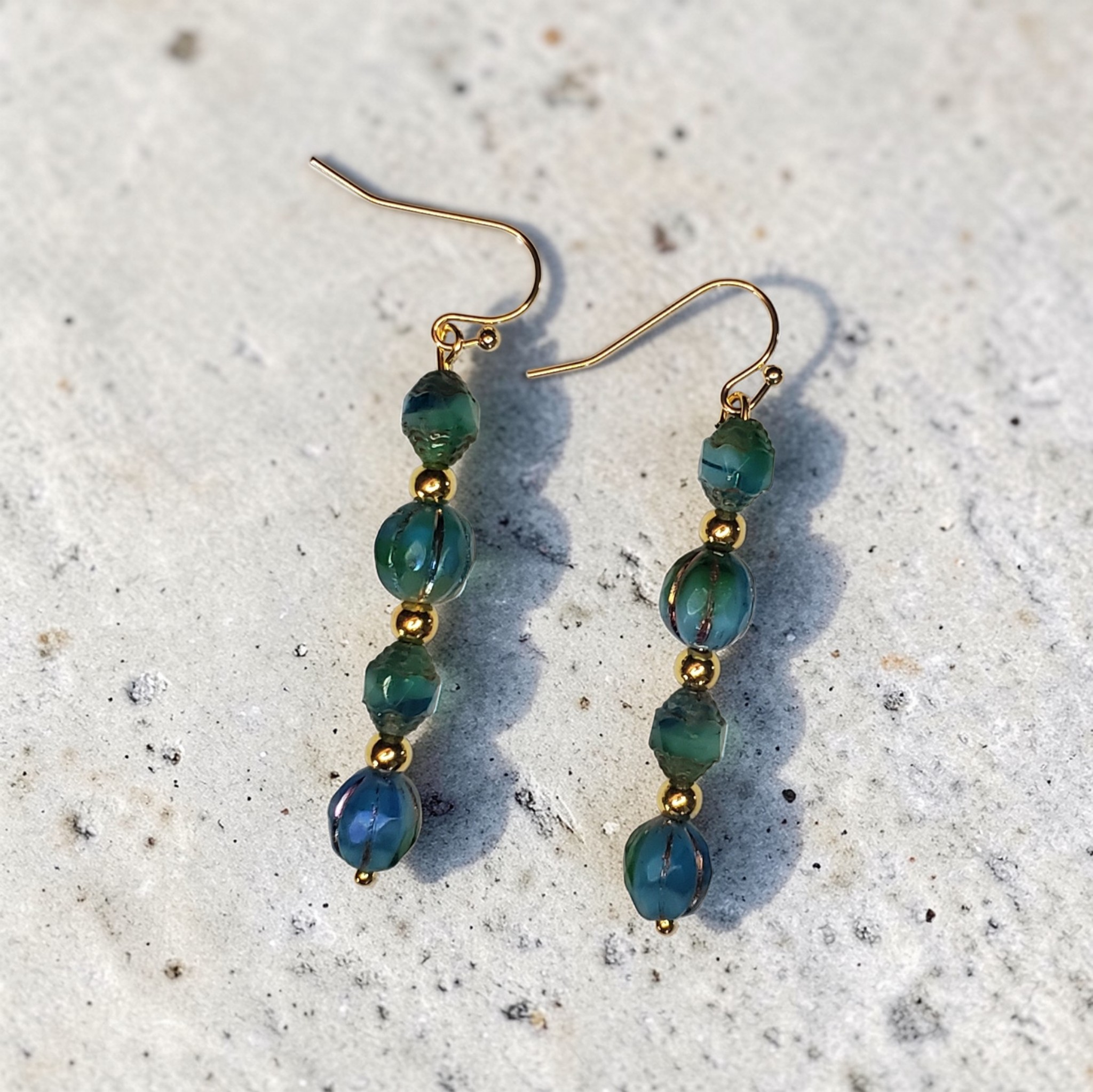 Blue Melon Earrings with Gold Accents