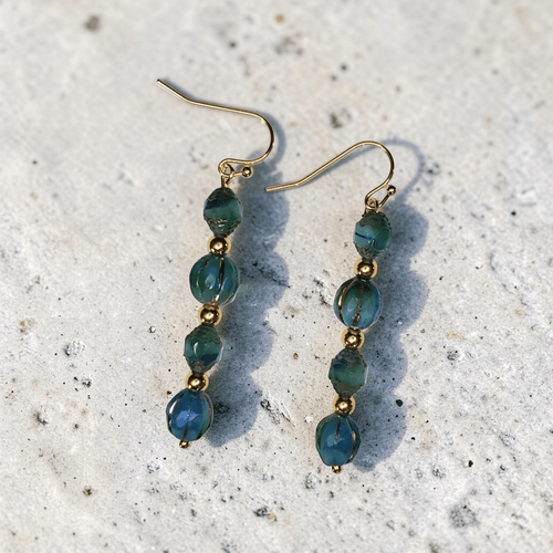 Blue Melon Earrings with Gold Accents | Mamabug ReCreations - Artisan Jewelry