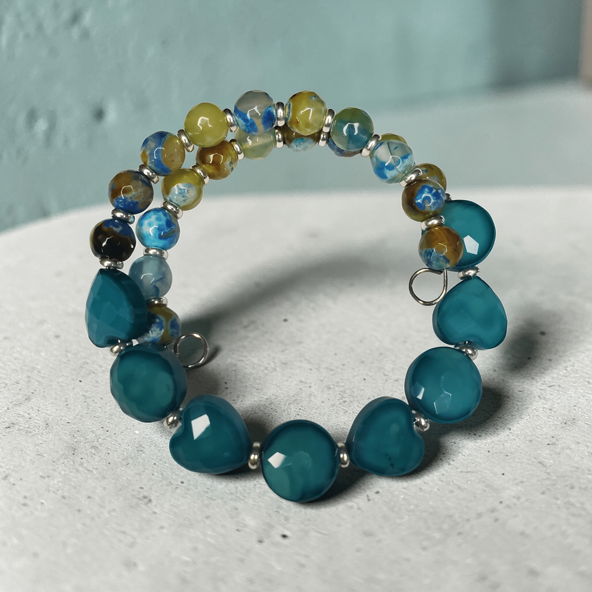 Teal Glass Faceted Bracelet (MW) | Mamabug ReCreations - Artisan Jewelry