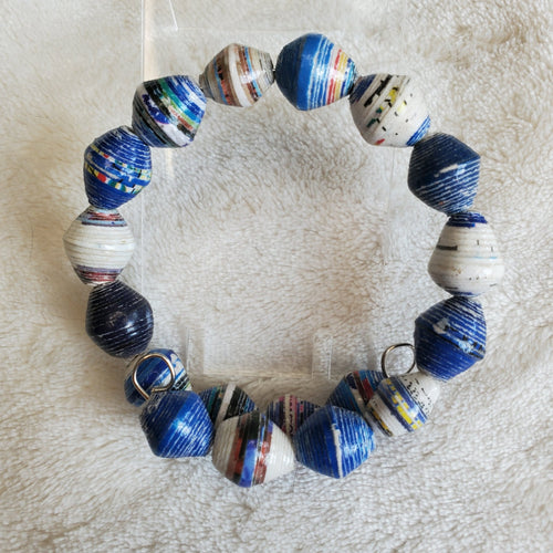 Blue and White Recycled Bracelet (MW) | Mamabug ReCreations - Artisan Jewelry
