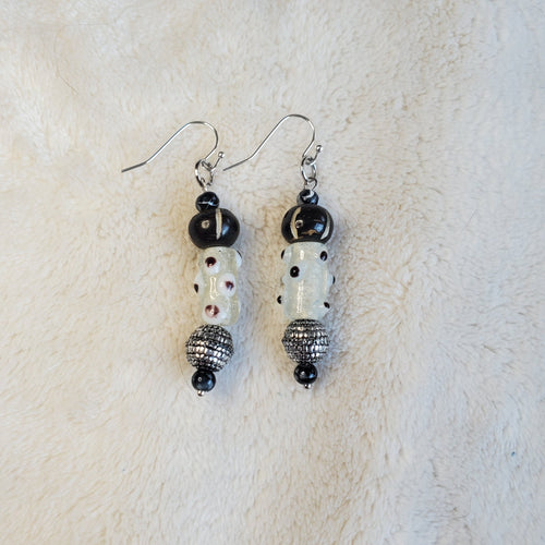 White and Black Polka Dots Earrings | Mamabug ReCreations - Artisan Jewelry