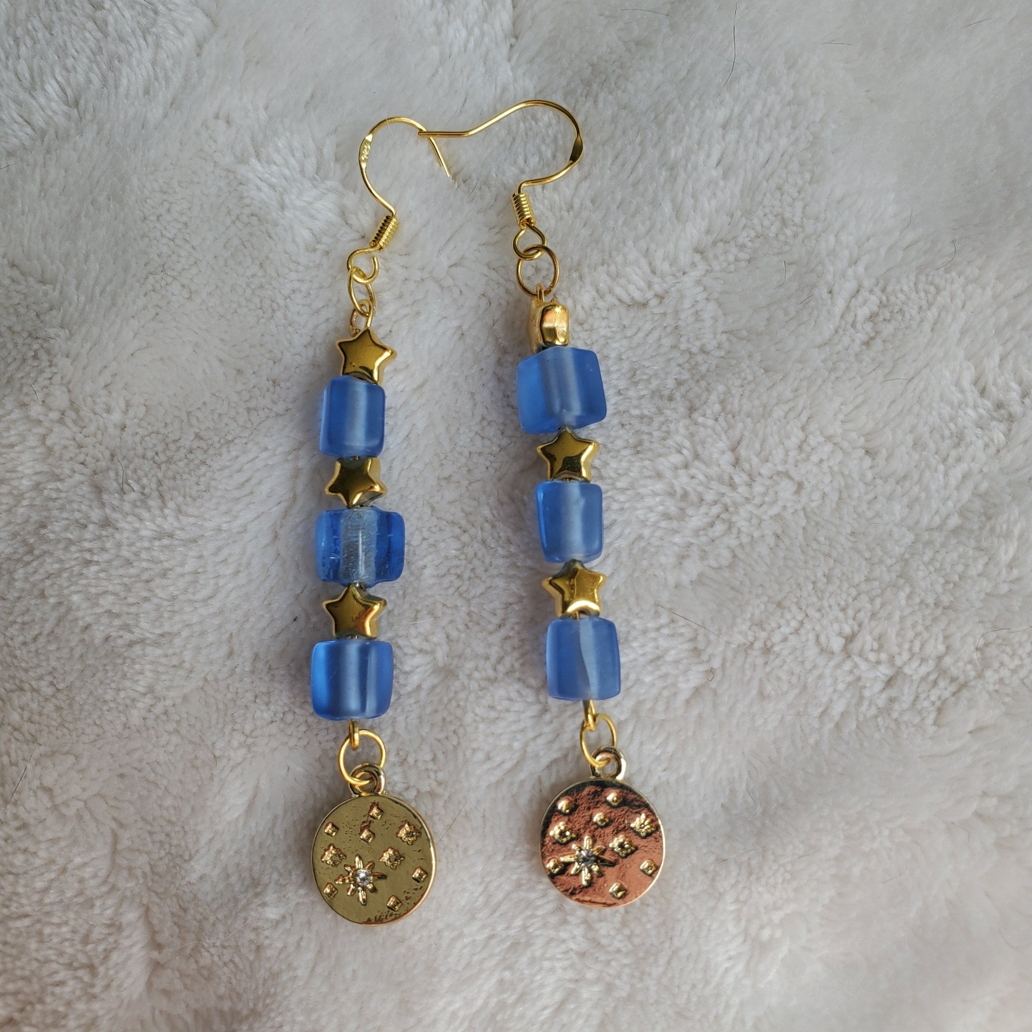 Blue and Gold Stars Earrings | Mamabug ReCreations - Artisan Jewelry