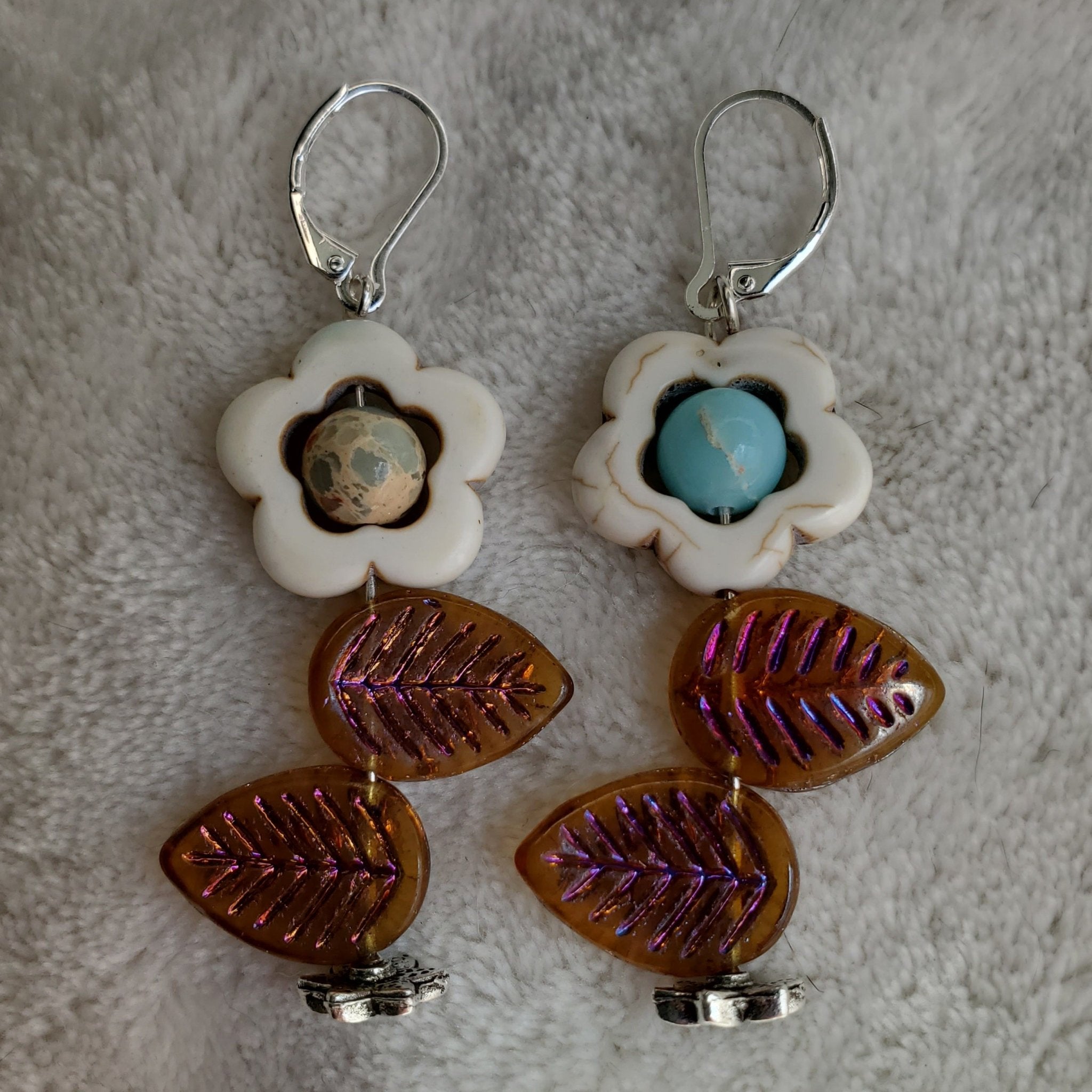 Sky Blue and White Flower Earrings | Mamabug ReCreations - Artisan Jewelry