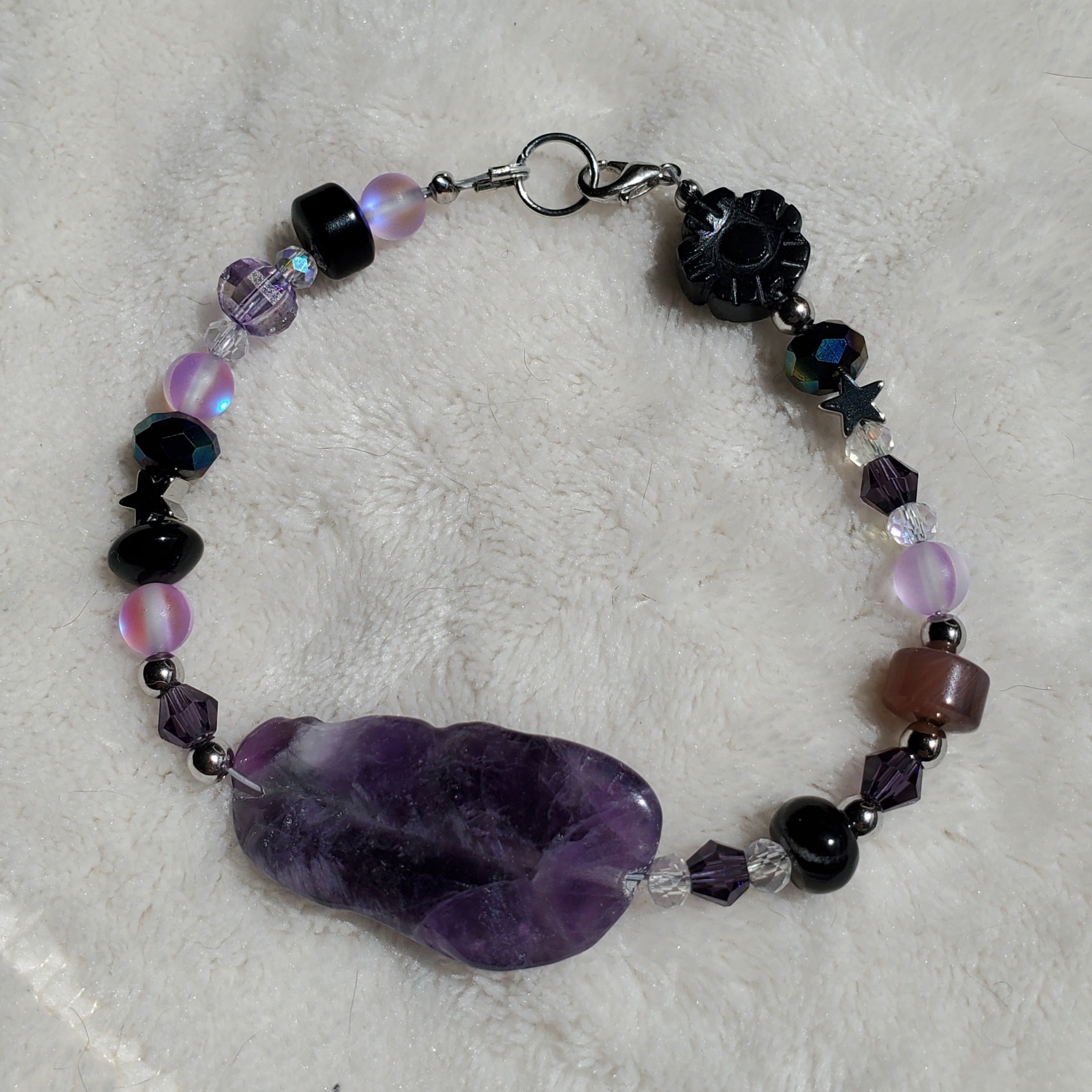 Large Amethyst Stone Bracelet (W) | Mamabug ReCreations - Artisan Jewelry