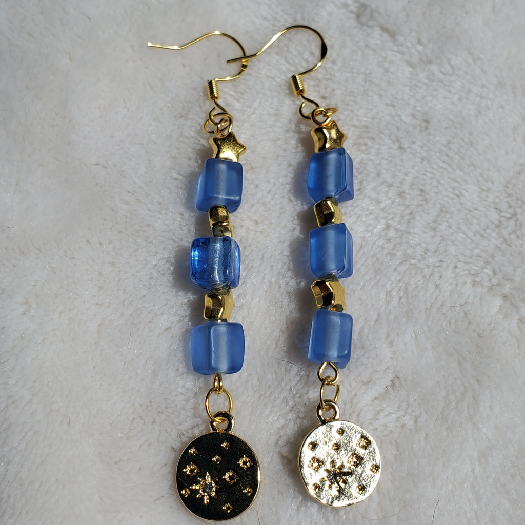 Blue and Gold Stars Earrings