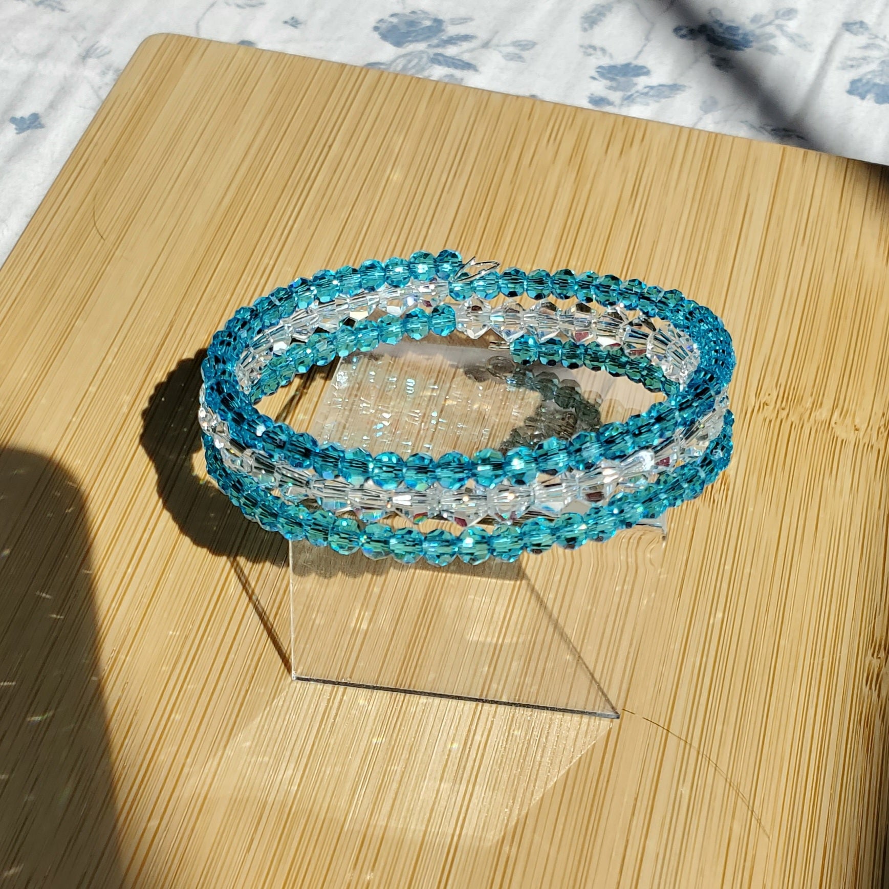 Sky Blue and Clear Crystal Bracelet (MW) | Mamabug ReCreations - Artisan Jewelry