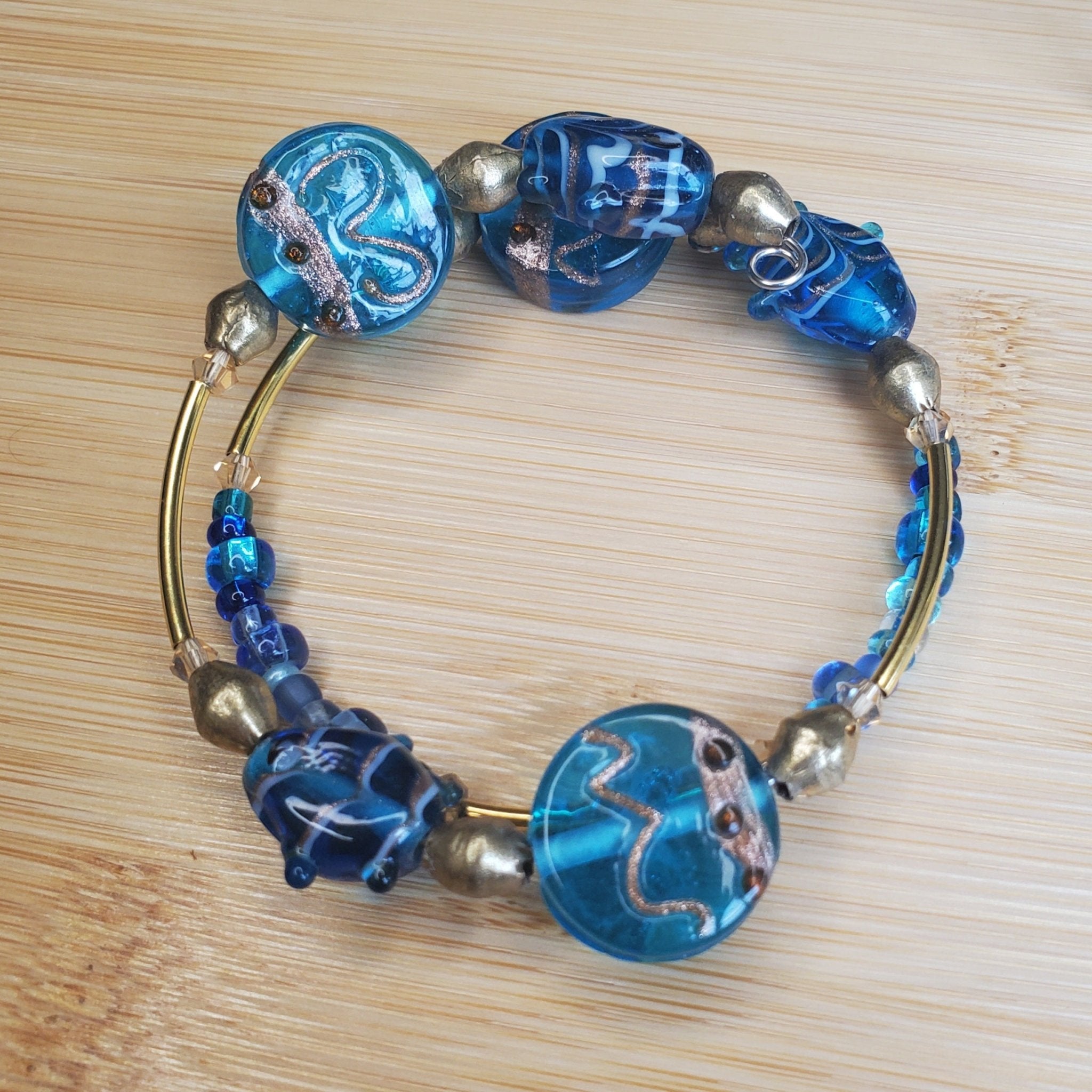 Blue and Gold Bracelet (MW) | Mamabug ReCreations - Artisan Jewelry