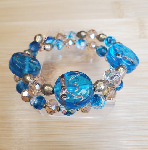 Blue with Gold Accents Bracelet (MW) | Mamabug ReCreations - Artisan Jewelry