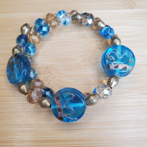 Blue with Gold Accents Bracelet (MW) | Mamabug ReCreations - Artisan Jewelry
