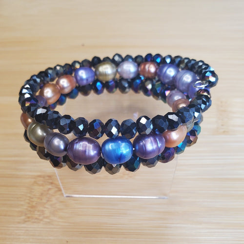 Black Crystal and Pearl Bracelet (MW) | Mamabug ReCreations - Artisan Jewelry