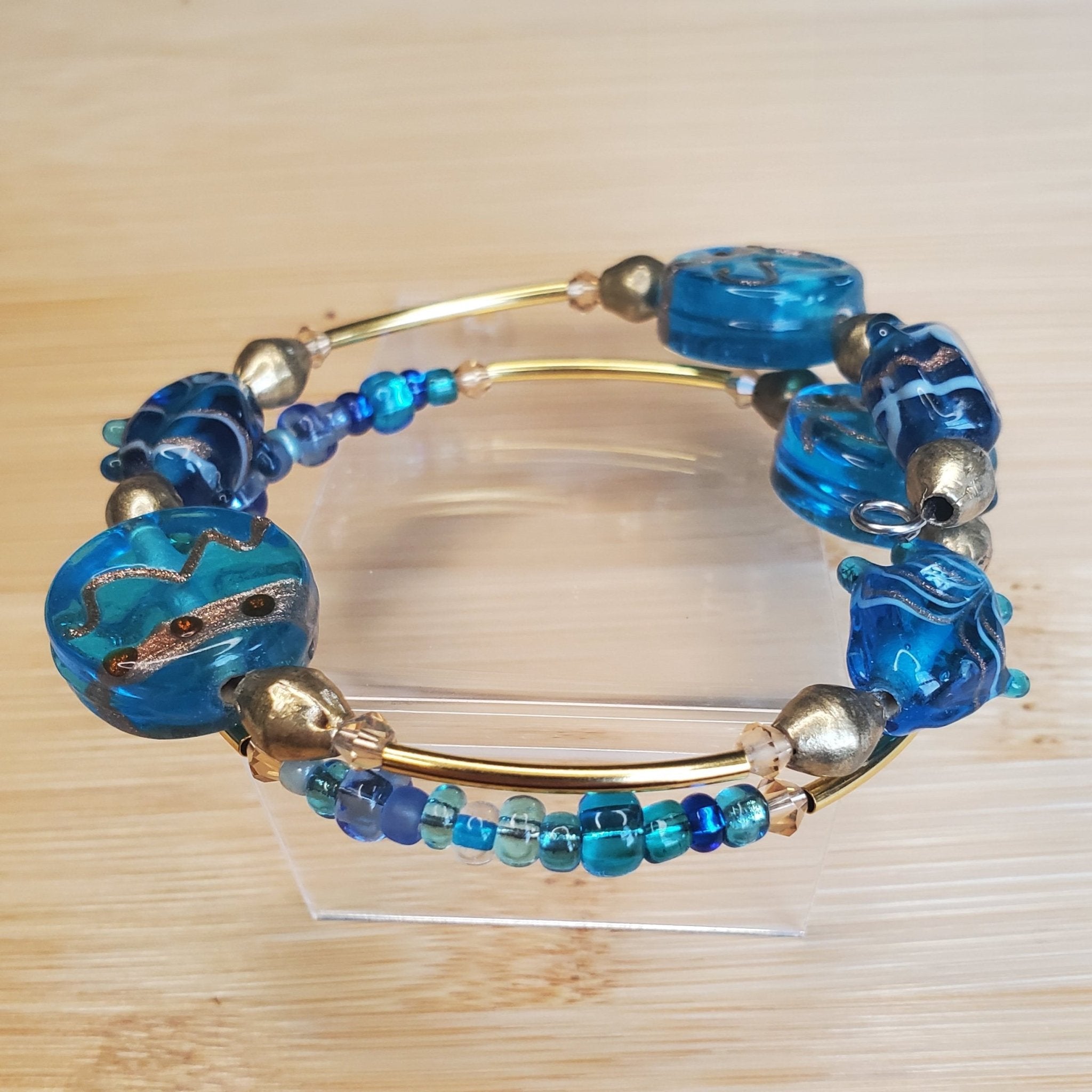 Blue and Gold Bracelet (MW) | Mamabug ReCreations - Artisan Jewelry