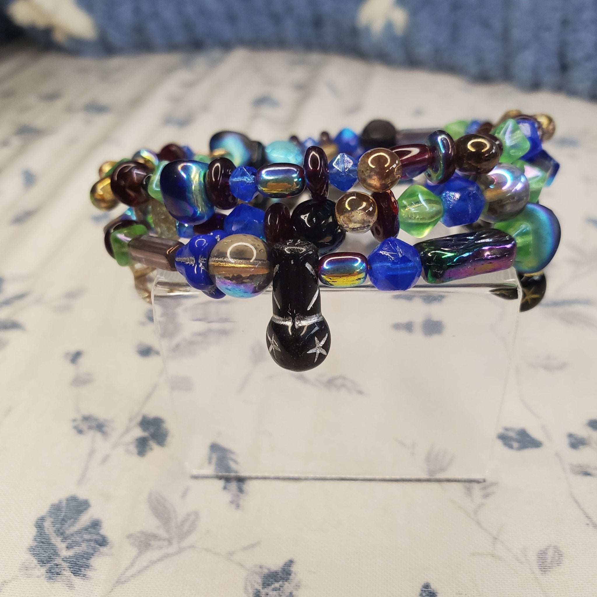 Blue Czech Glass Beaded Bracelet (MW) | Mamabug ReCreations - Artisan Jewelry