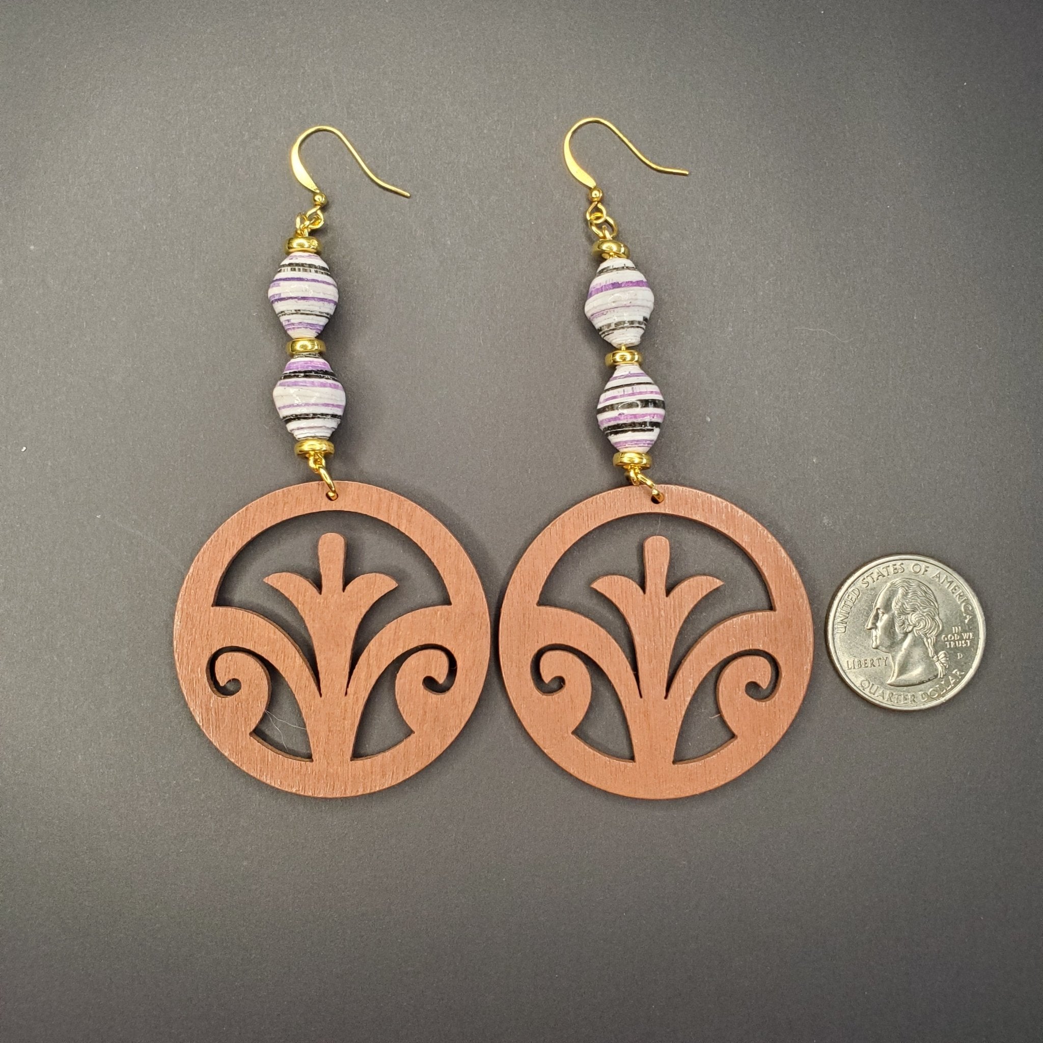 Wooden Fleur de Lis and Recycled Bead Earrings | Mamabug ReCreations - Artisan Jewelry