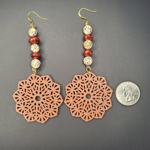 Brown Wooden Snowflake and Recycled Seed Bead Earrings | Mamabug ReCreations - Artisan Jewelry