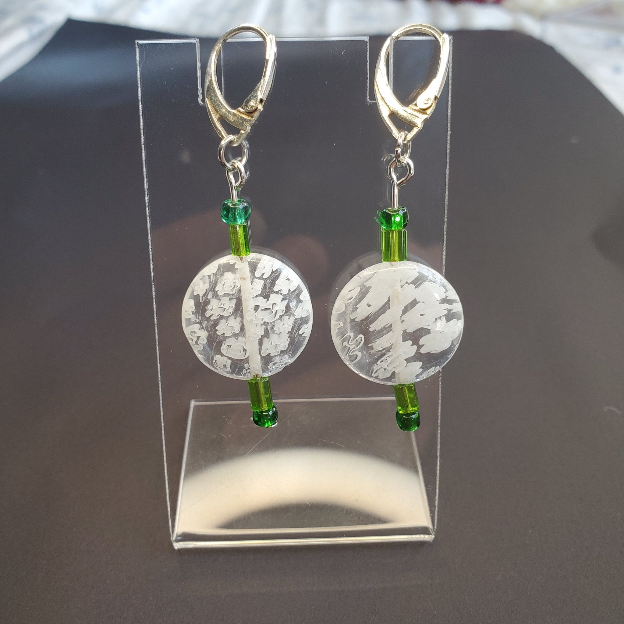 White Millefiori Earrings | Mamabug ReCreations - Artisan Jewelry