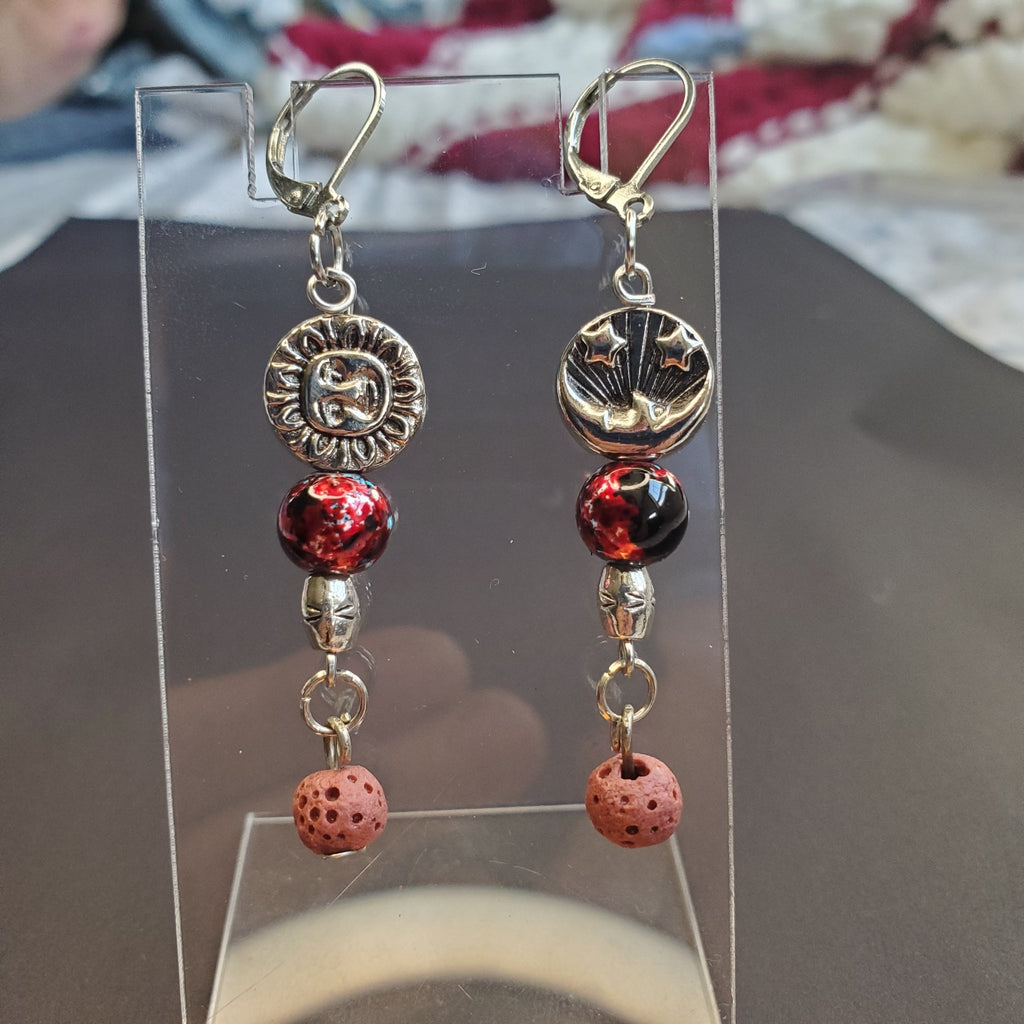 Sun and Moon Earrings - Red