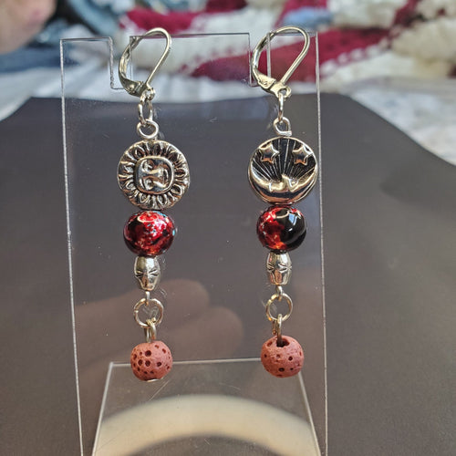 Sun and Moon Earrings - Red | Mamabug ReCreations - Artisan Jewelry