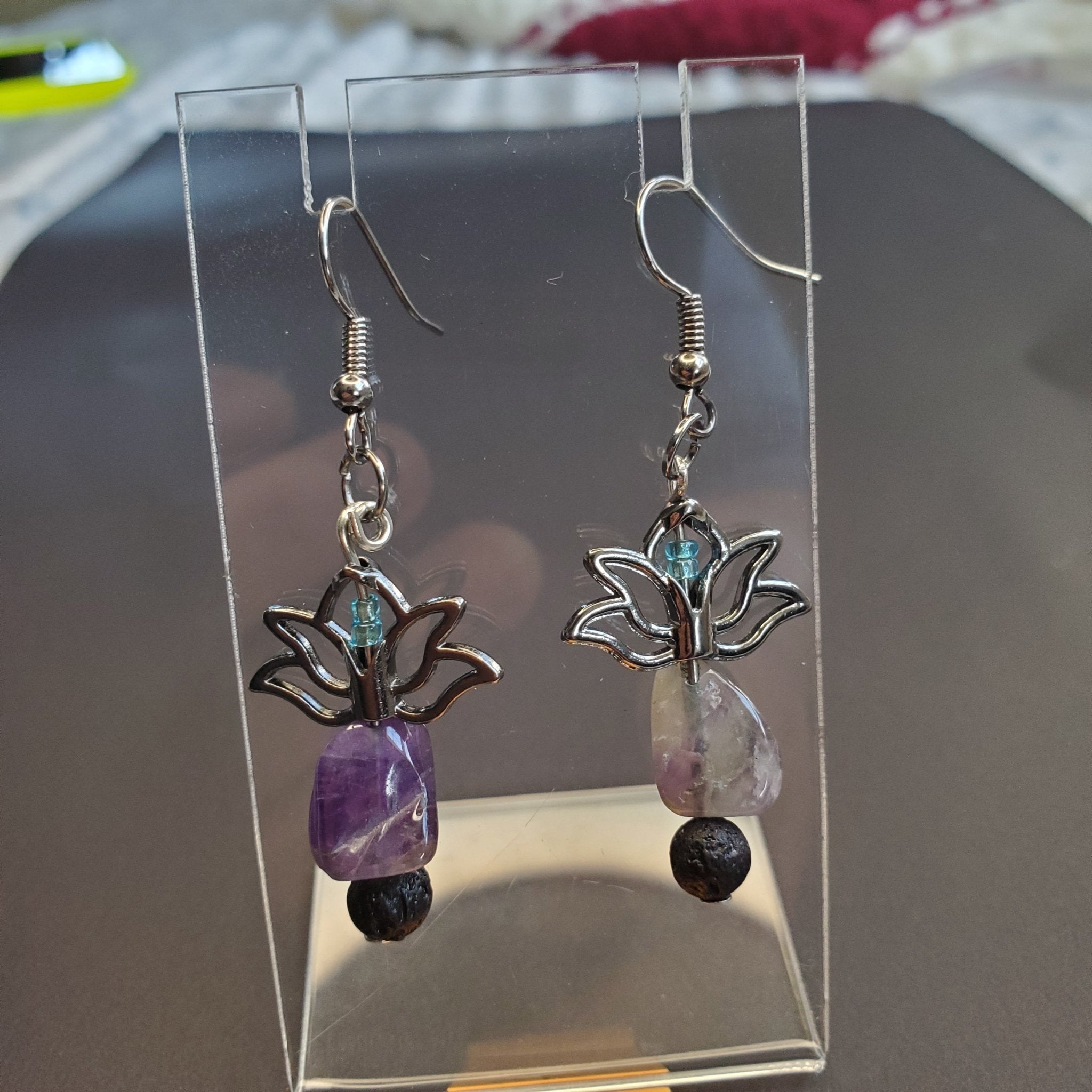 Pale Blue Lotus Earrings | Mamabug ReCreations - Artisan Jewelry