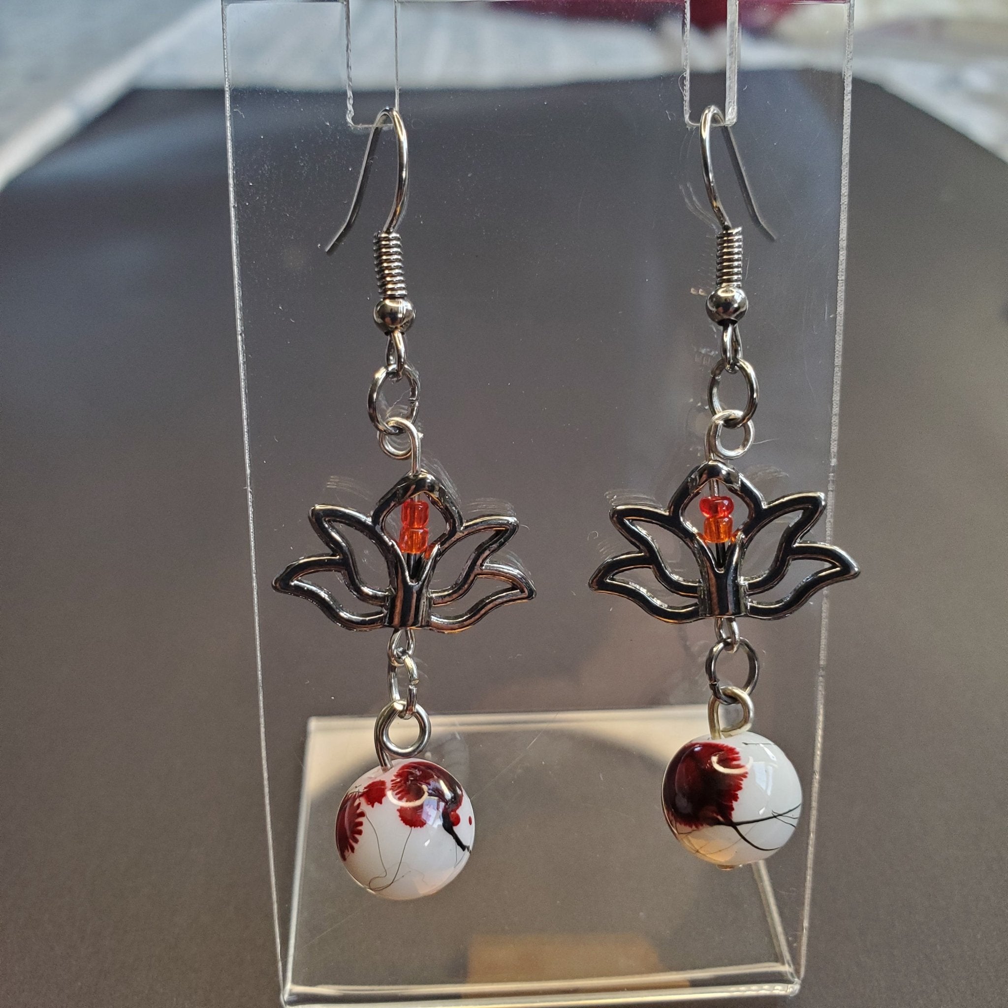 Red Lotus Earrings | Mamabug ReCreations - Artisan Jewelry