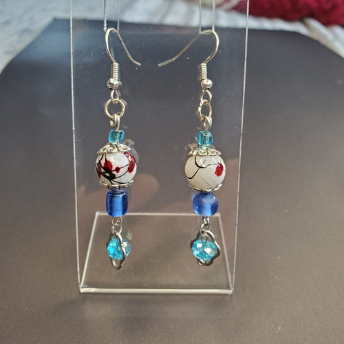 Splash of Red with Blue Earrings | Mamabug ReCreations - Artisan Jewelry