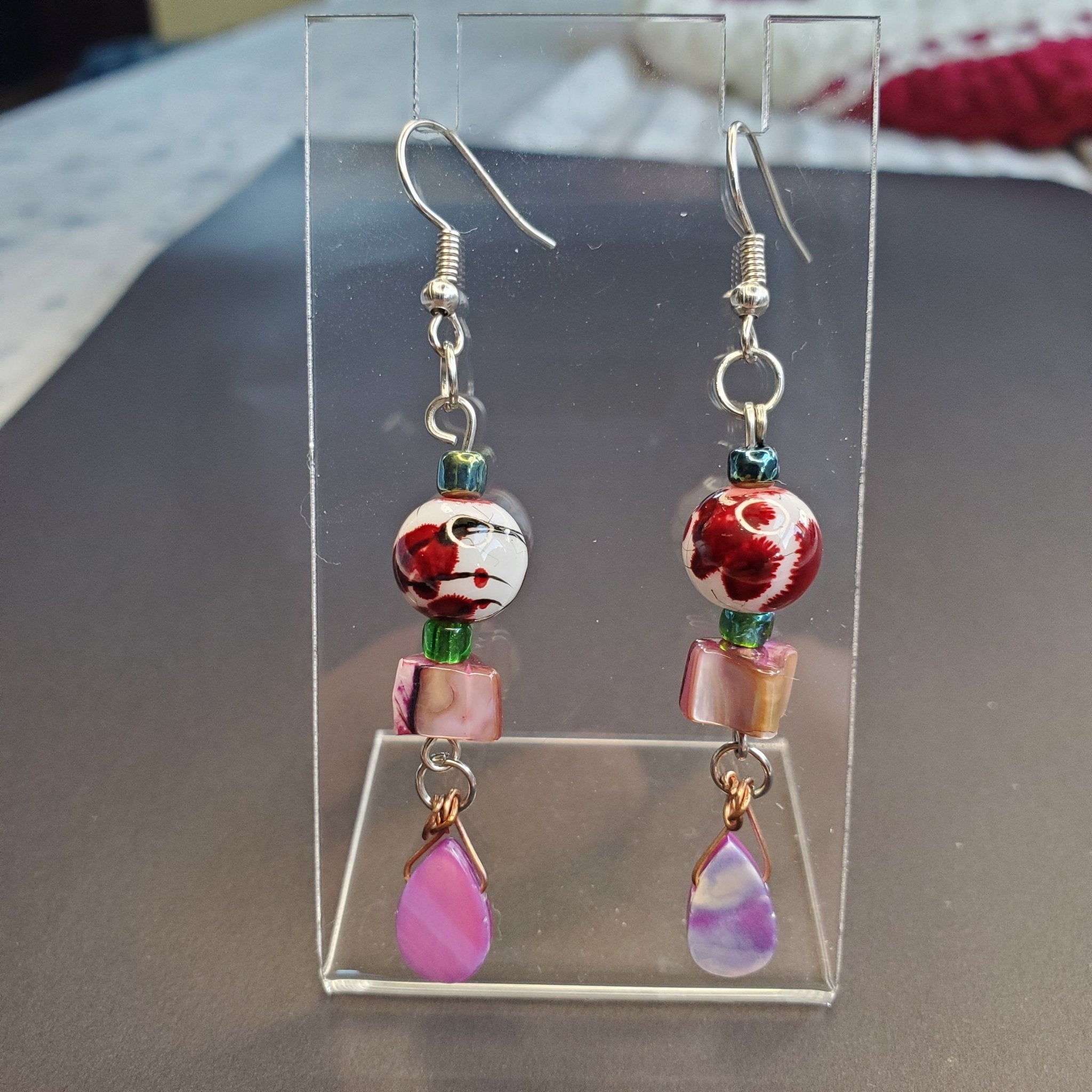 Splash of Red with Pink Earrings | Mamabug ReCreations - Artisan Jewelry