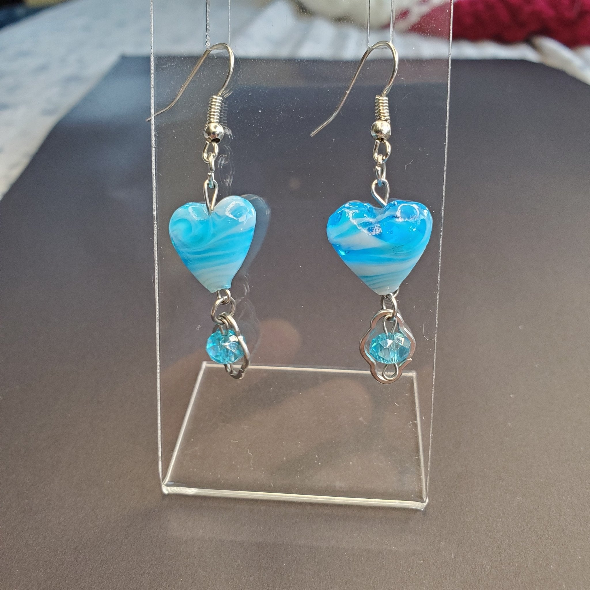 Blue Swirl Heart Earrings | Mamabug ReCreations - Artisan Jewelry