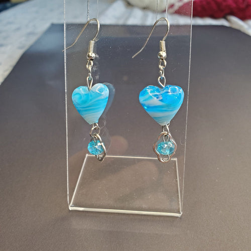 Blue Swirl Heart Earrings | Mamabug ReCreations - Artisan Jewelry