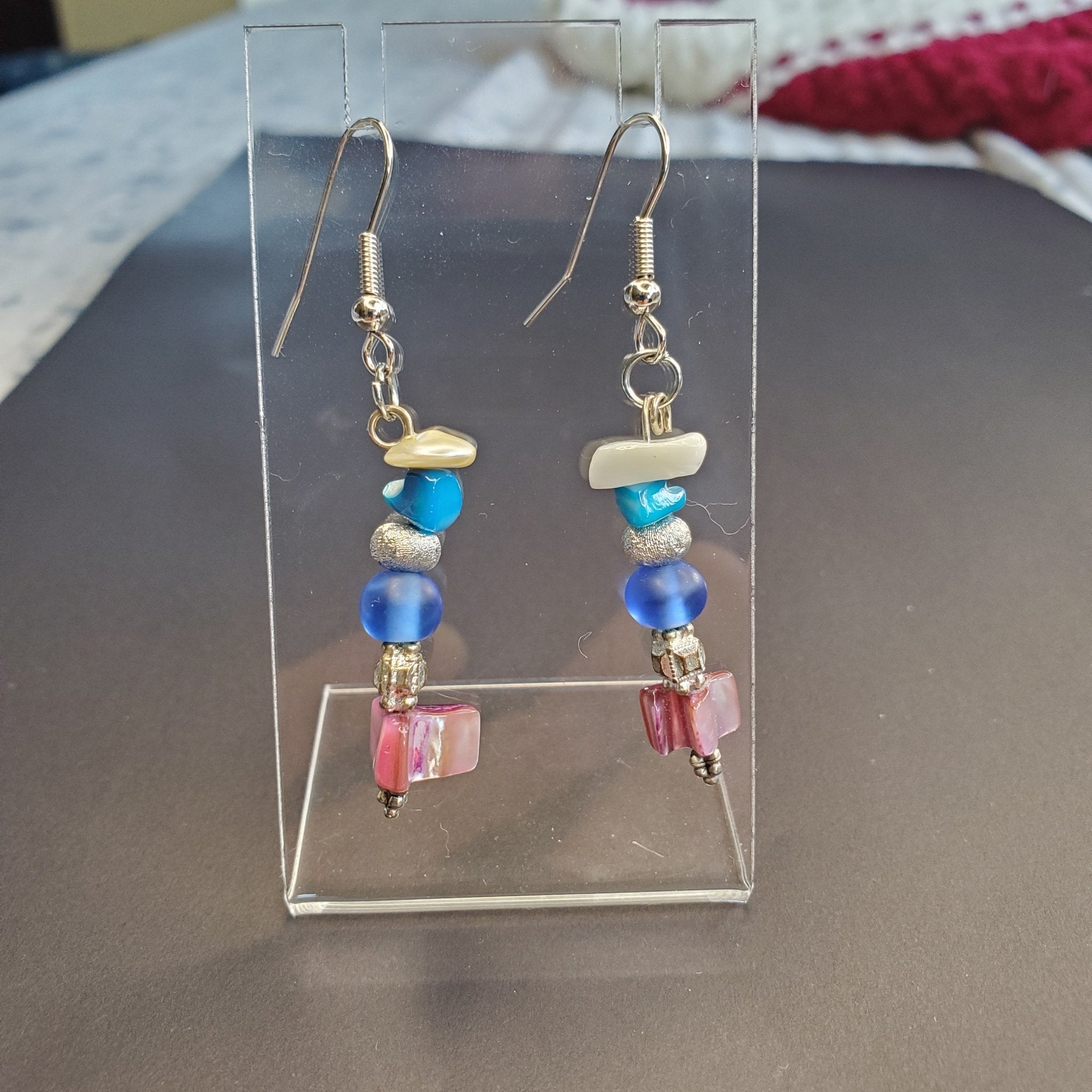 Blue and Pink Stacked Beads Earrings | Mamabug ReCreations - Artisan Jewelry