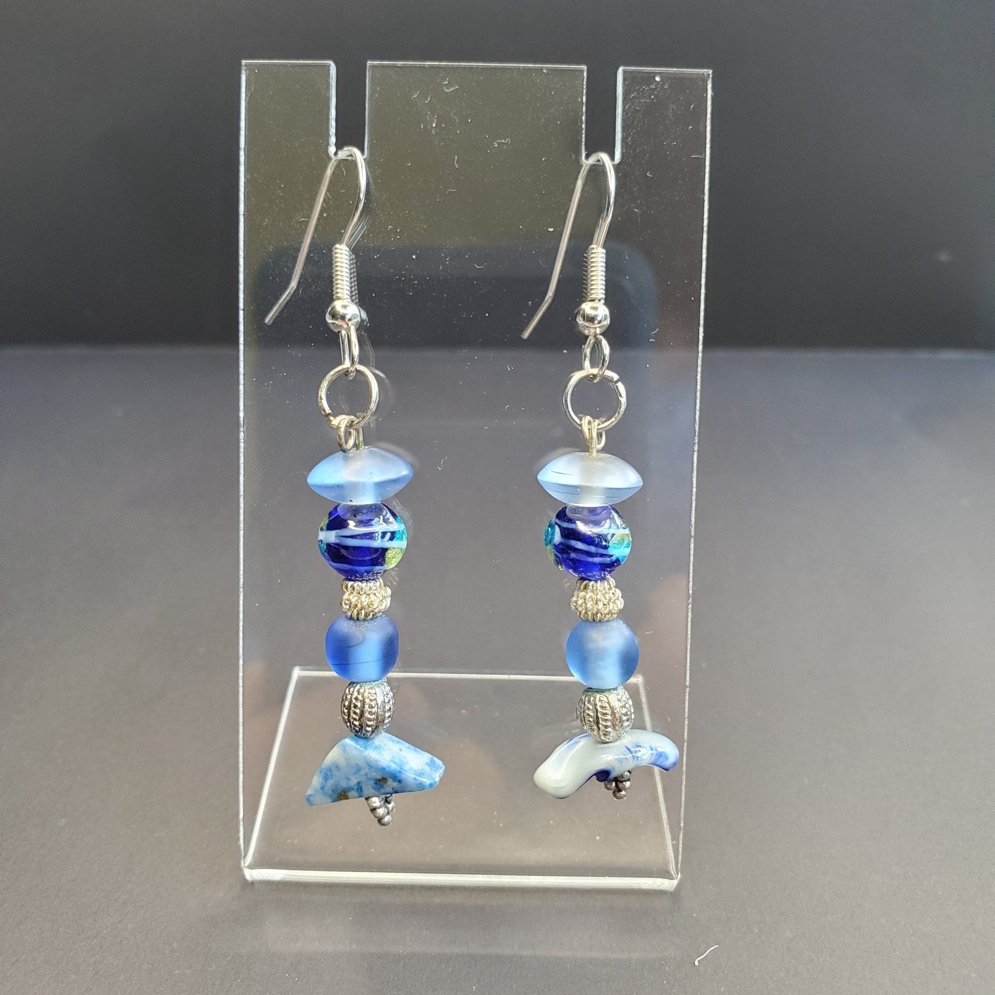 Blue and Silver Stacked Beads Earrings | Mamabug ReCreations - Artisan Jewelry