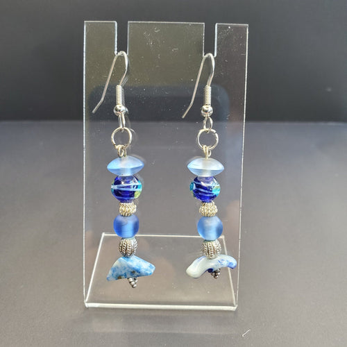 Blue and Silver Stacked Beads Earrings | Mamabug ReCreations - Artisan Jewelry