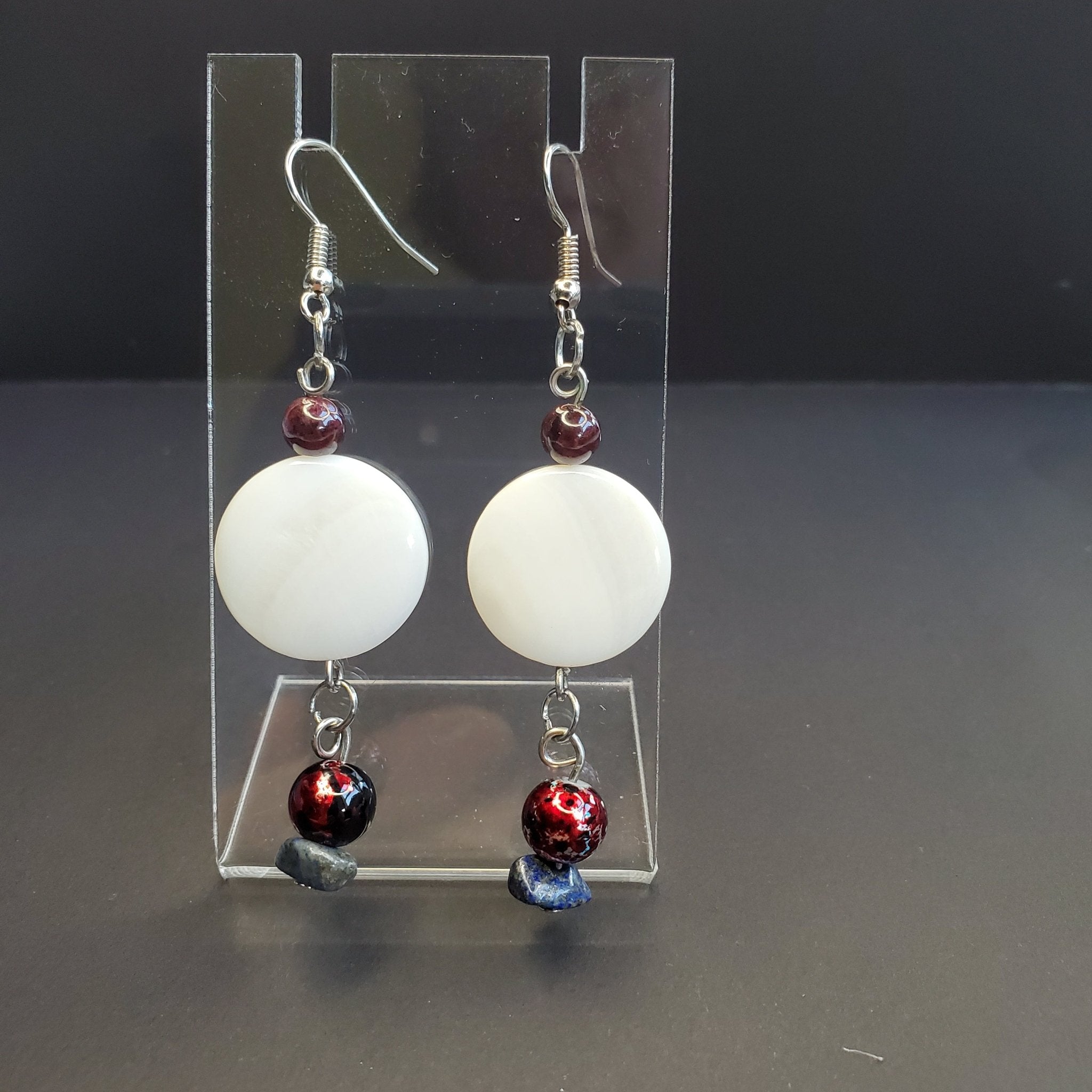White Jade with Red Earrings | Mamabug ReCreations - Artisan Jewelry