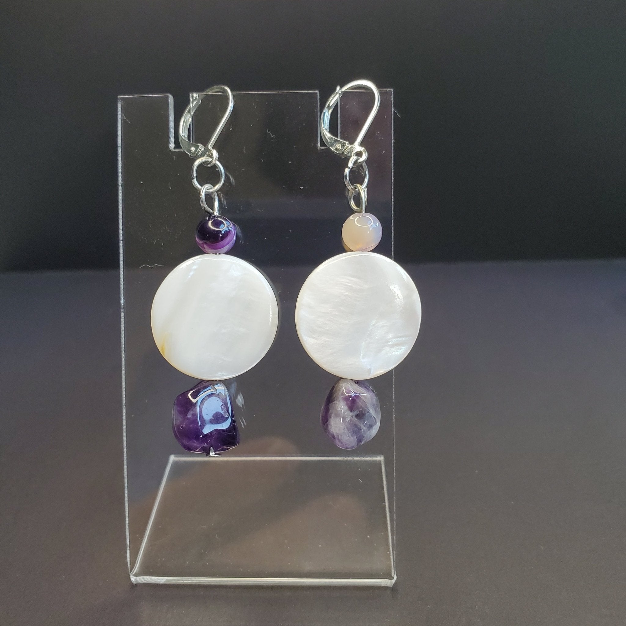 White Jade with Amethyst Earrings | Mamabug ReCreations - Artisan Jewelry