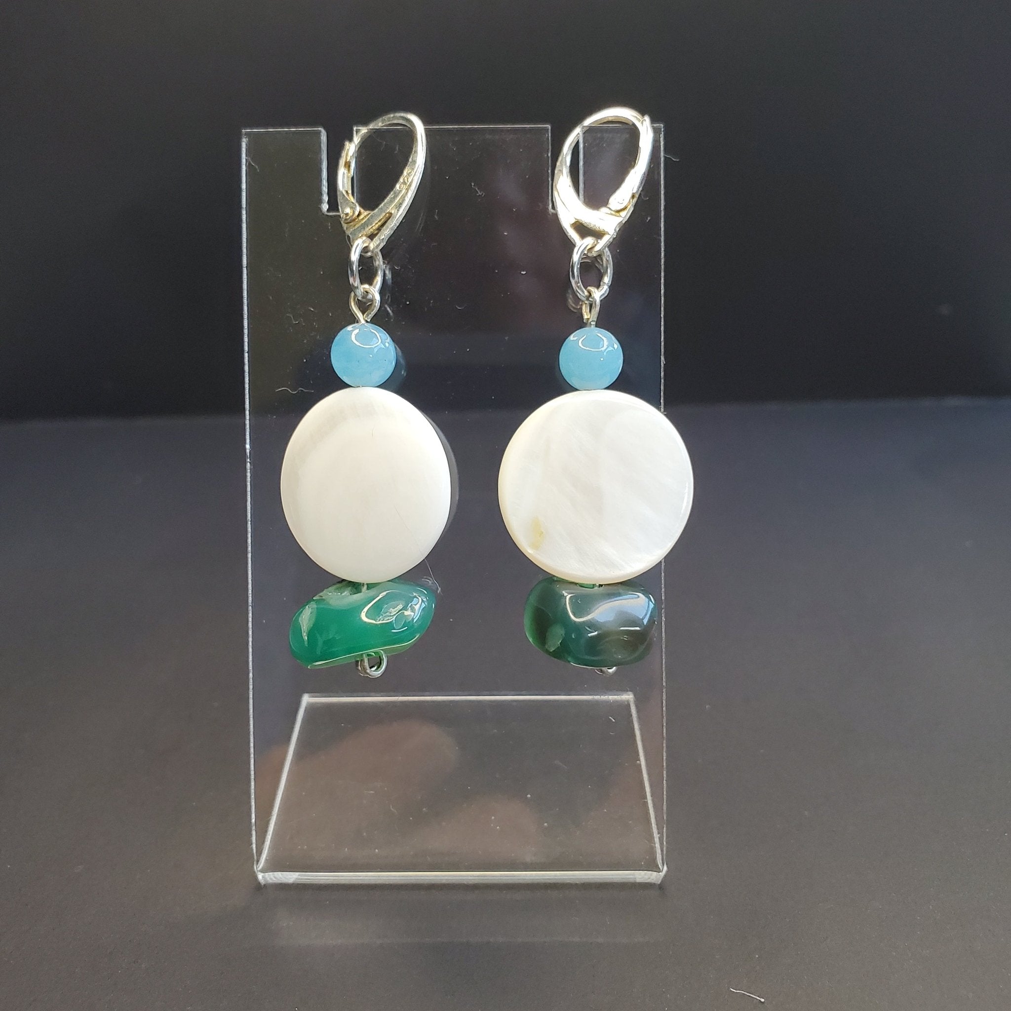 White Jade with Green Malachite Earrings | Mamabug ReCreations - Artisan Jewelry