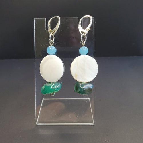 White Jade with Green Malachite Earrings | Mamabug ReCreations - Artisan Jewelry