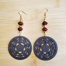 Dark Wood Coin and Recycled Bead Earrings | Mamabug ReCreations - Artisan Jewelry